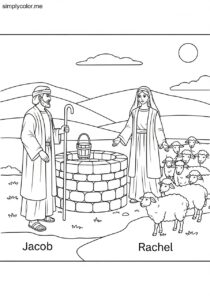 Jacob meeting Rachel at the well biblical coloring page