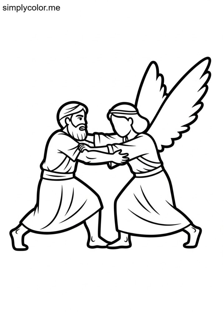 Jacob wrestling with the angel biblical coloring page