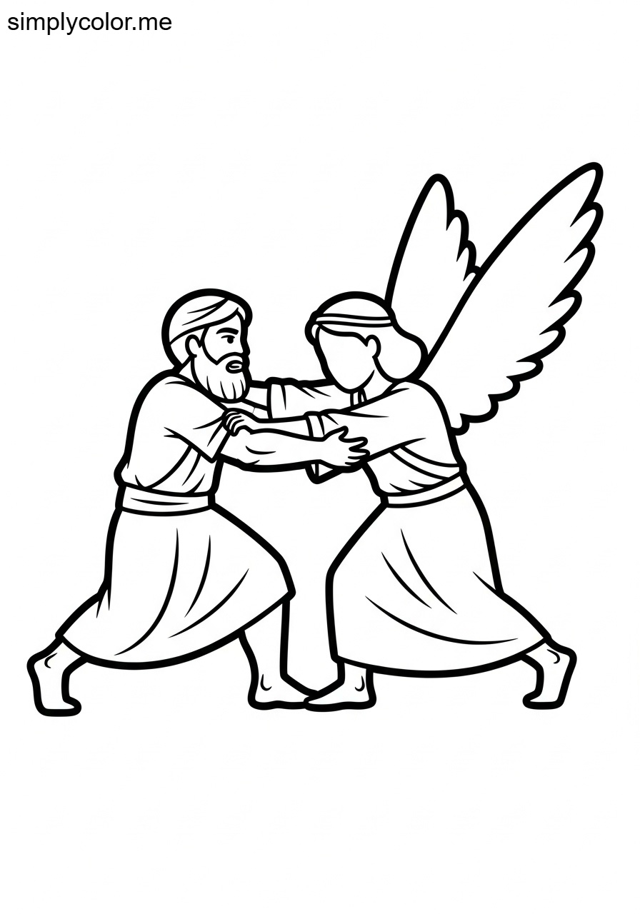 Jacob wrestling with the angel biblical coloring page