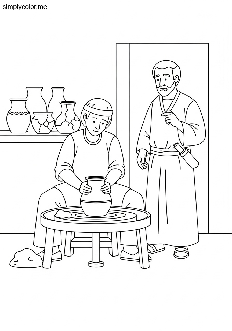 Jeremiah at the potter’s house biblical coloring page