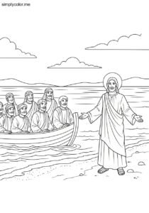 Jesus appearing on the shore of Galilee biblical coloring page
