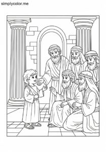 Jesus as a boy in the temple biblical coloring page