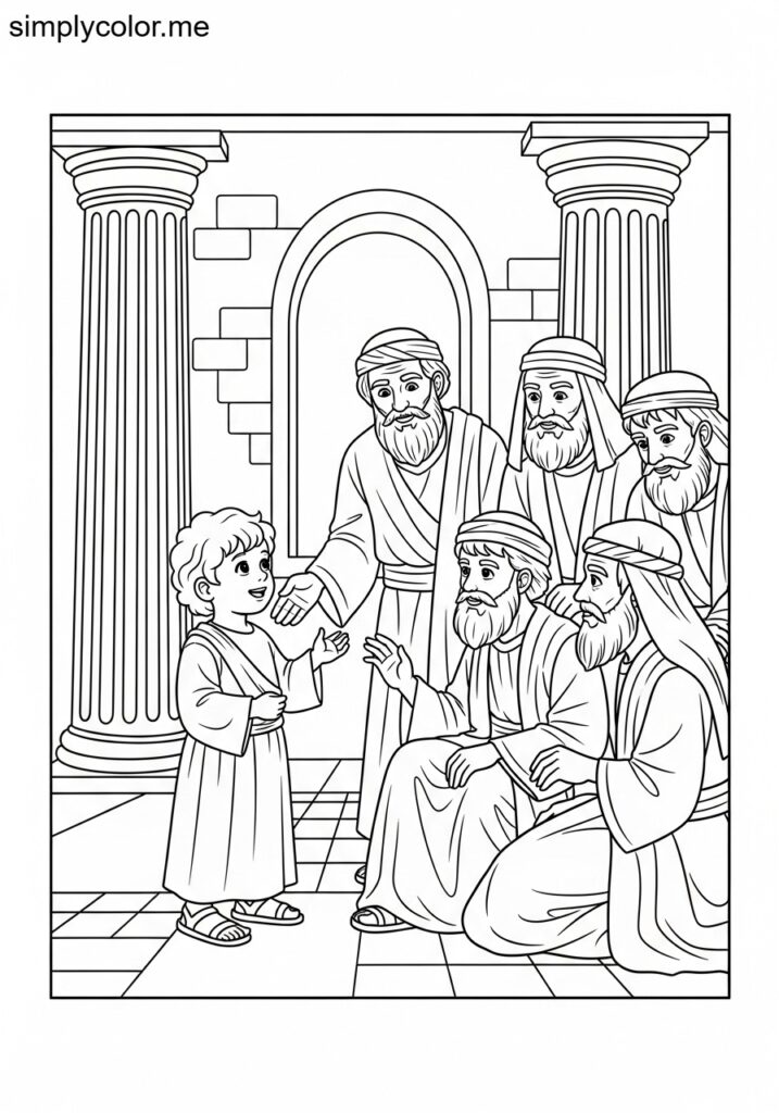 Jesus as a boy in the temple biblical coloring page