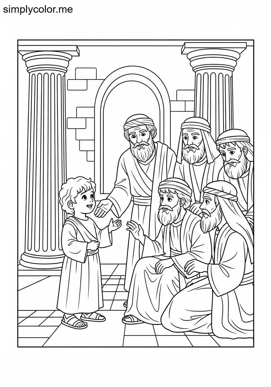 Jesus as a boy in the temple biblical coloring page