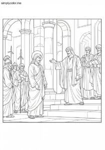 Jesus before Pontius Pilate biblical coloring page