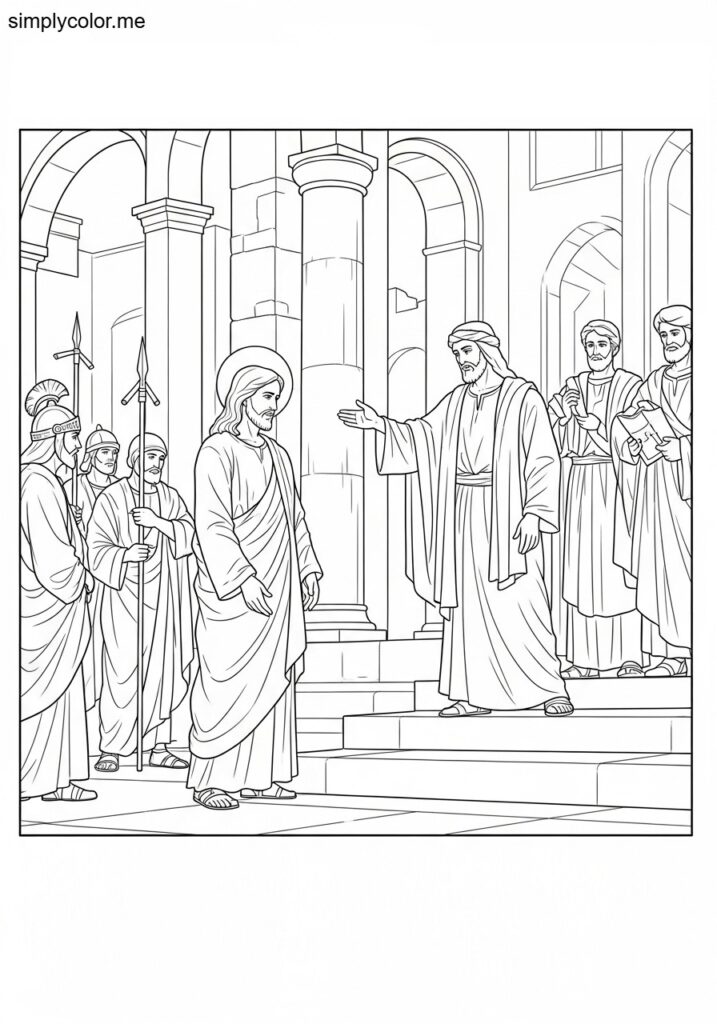 Jesus before Pontius Pilate biblical coloring page
