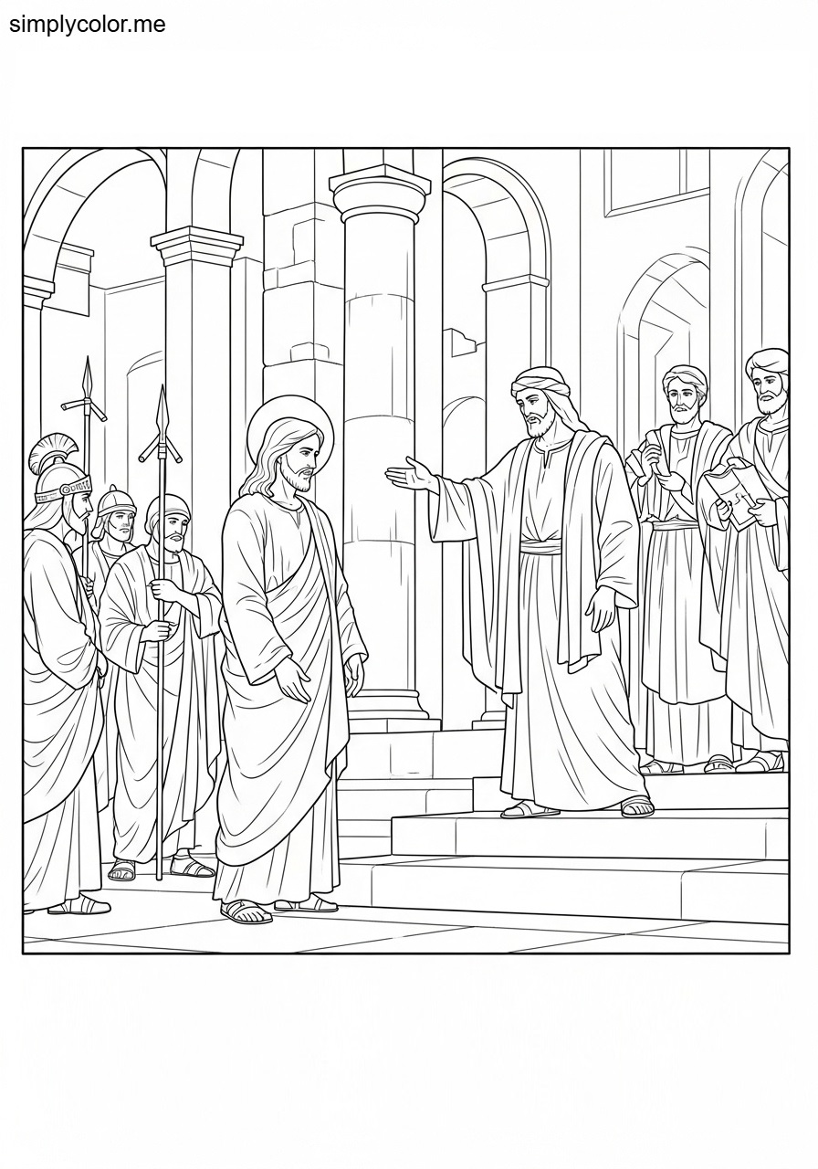 Jesus before Pontius Pilate biblical coloring page