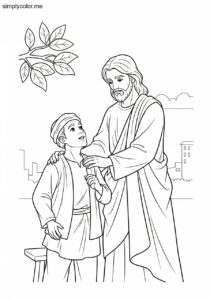 Jesus blessing Zacchaeus biblical coloring page