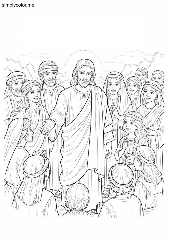 Jesus blessing the children biblical coloring page