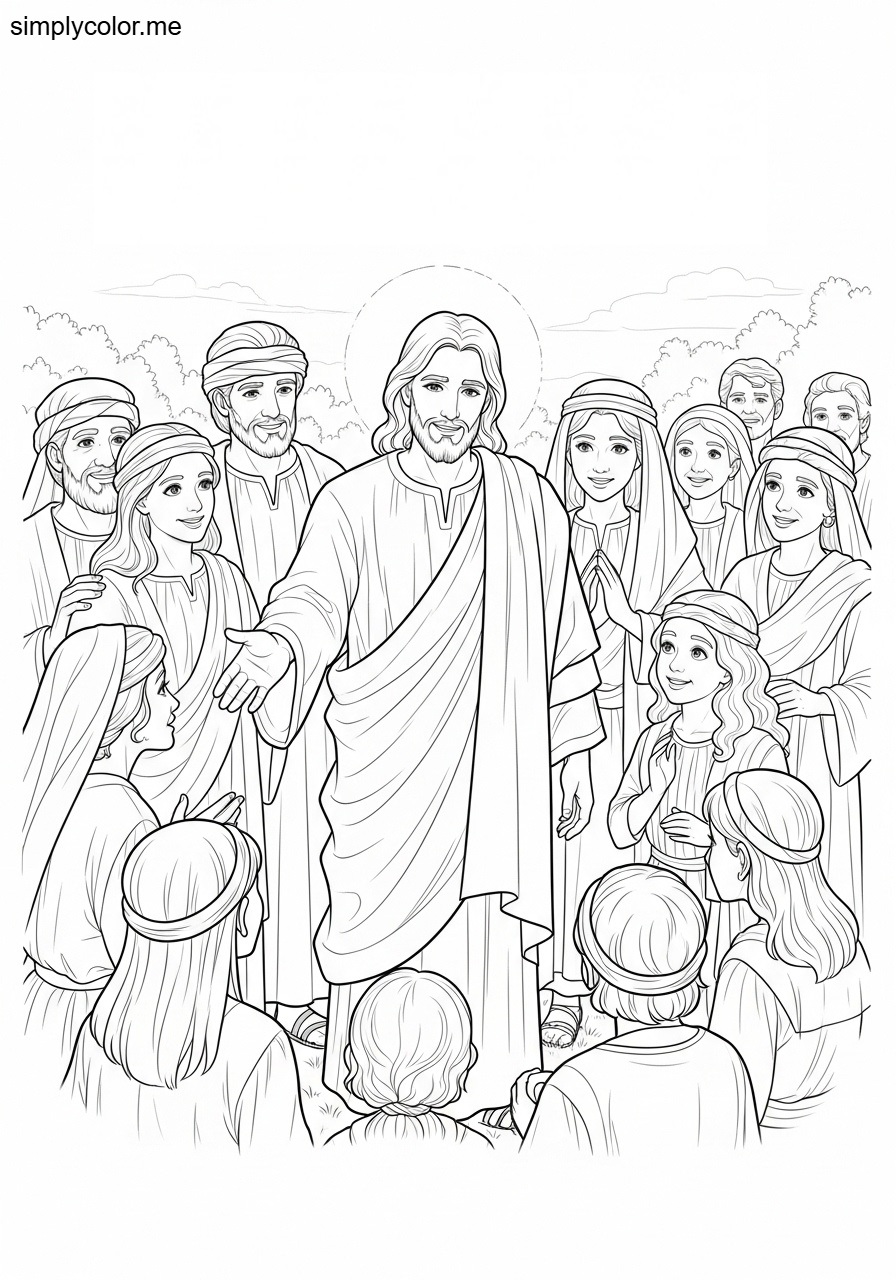 Jesus blessing the children biblical coloring page