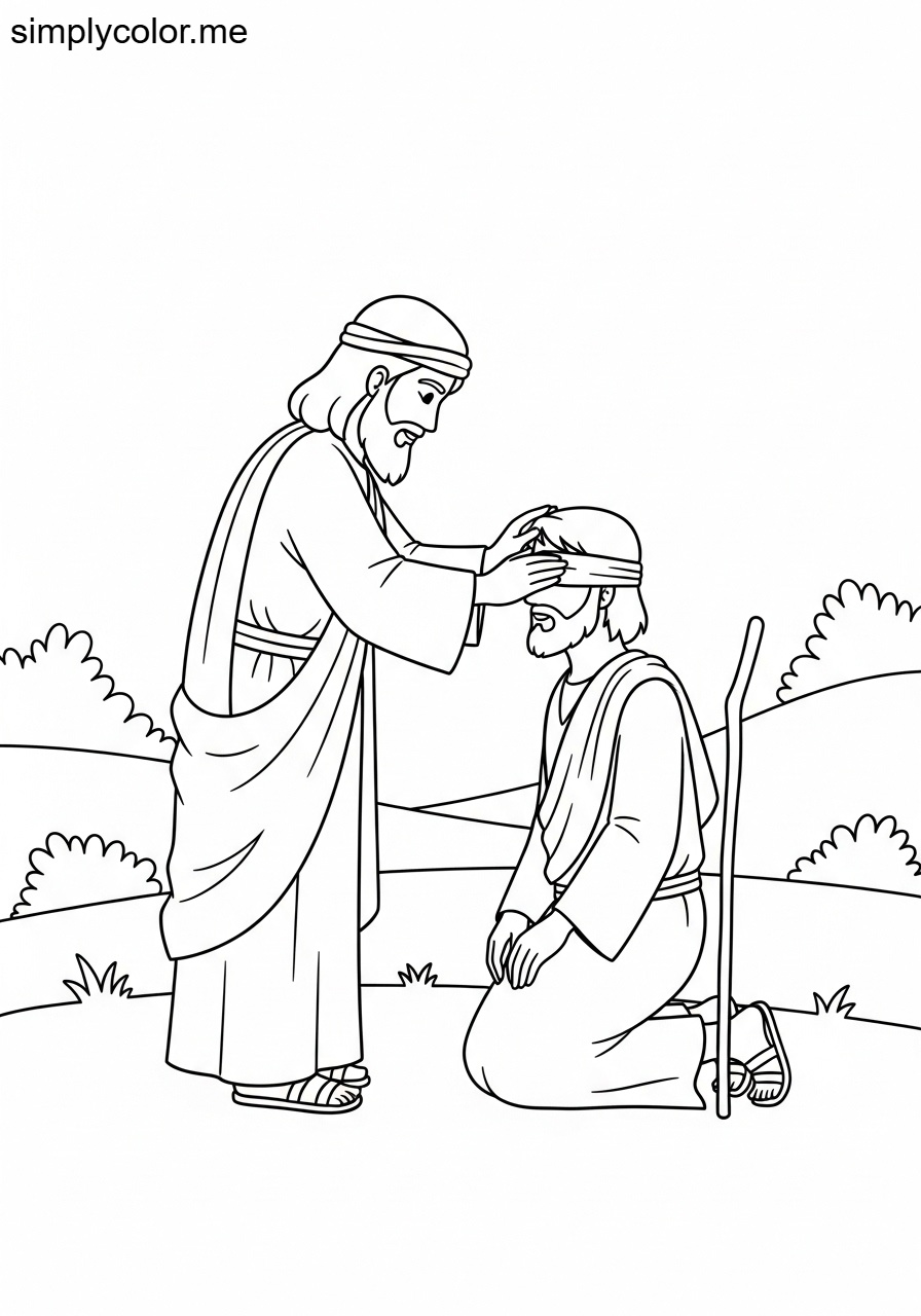 Jesus healing the blind man biblical coloring page