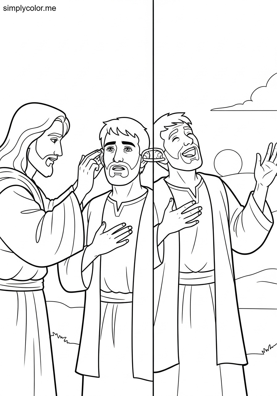 Jesus healing the deaf man biblical coloring page