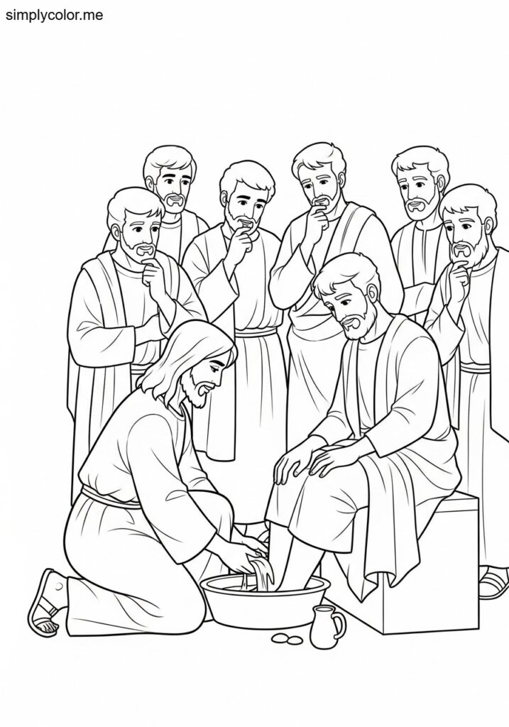 Jesus washing the disciples’ feet biblical coloring page