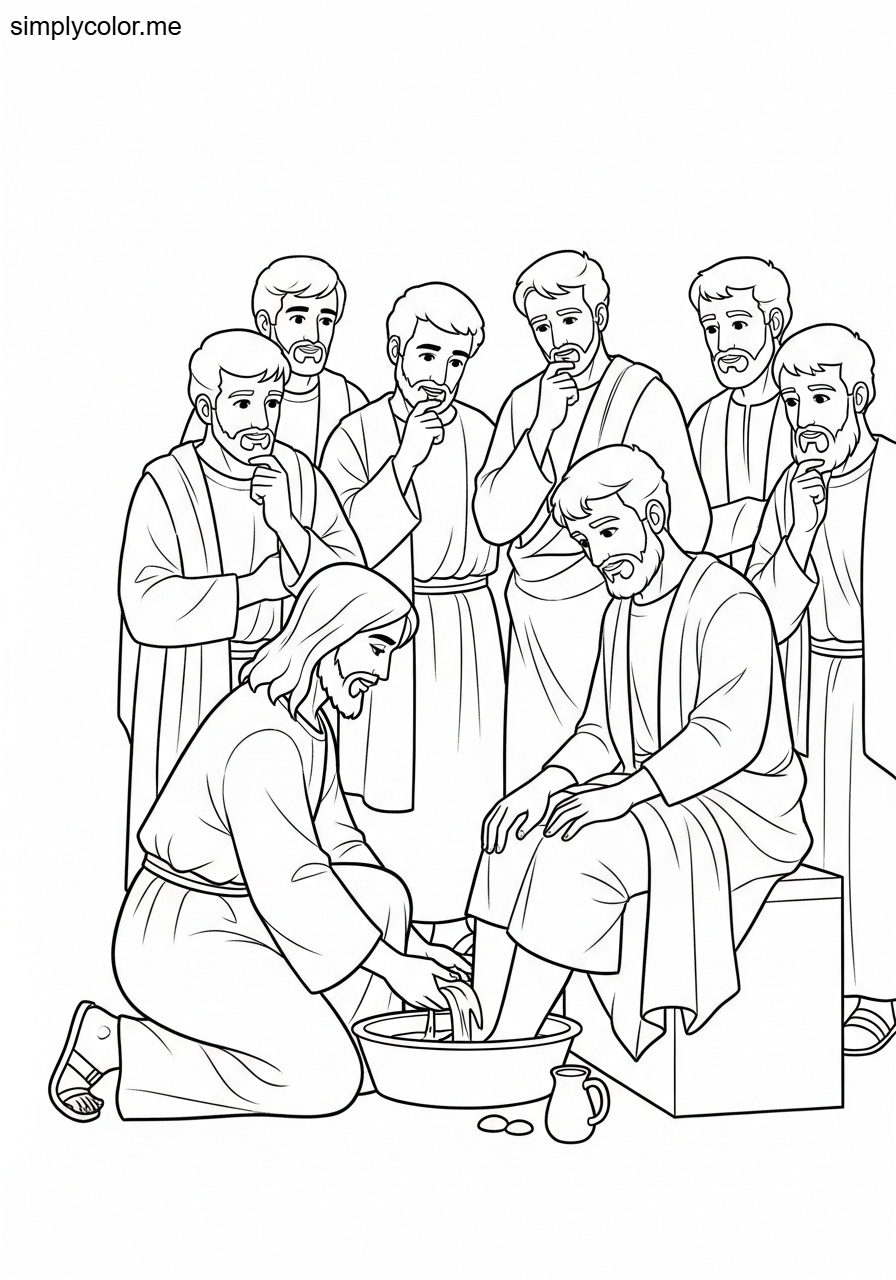 Jesus washing the disciples’ feet biblical coloring page