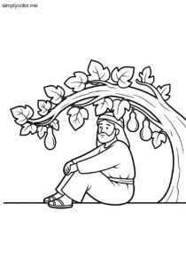 Jonah sitting under the vine biblical coloring page