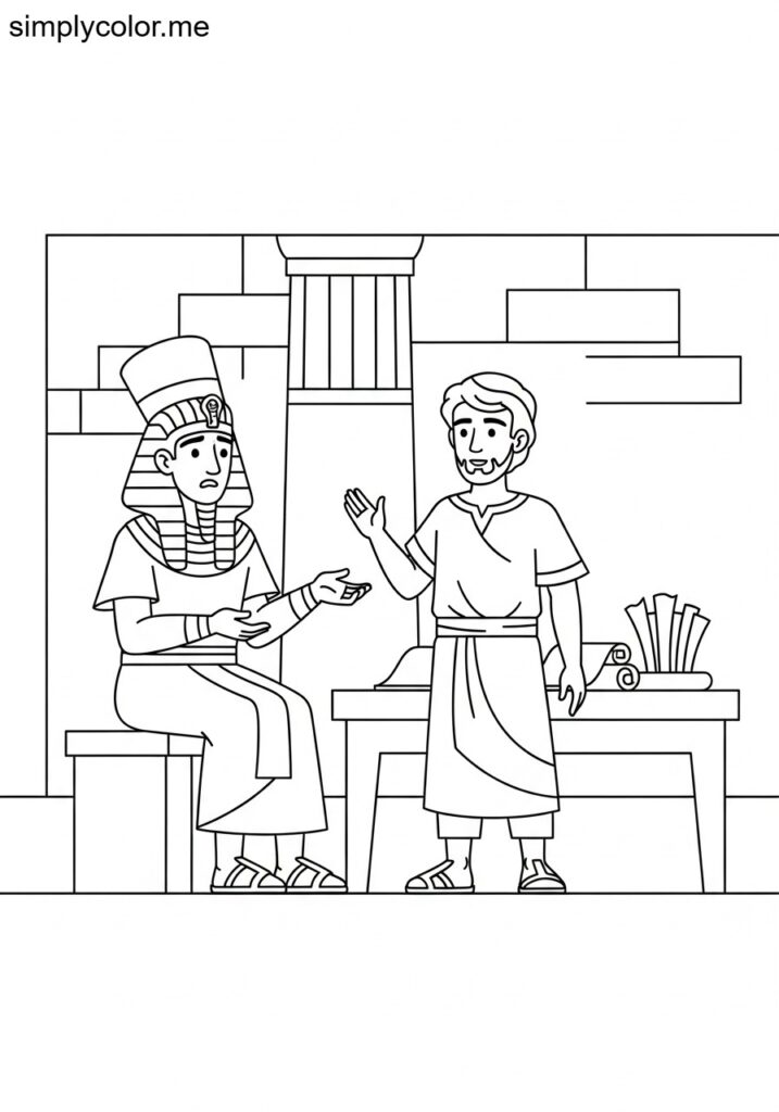 Joseph interpreting Pharaoh’s dream biblical coloring page