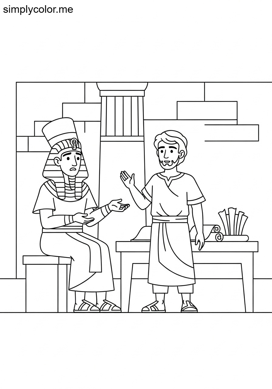 Joseph interpreting Pharaoh’s dream biblical coloring page