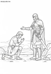 Joshua meeting the commander of the Lord’s army biblical coloring page