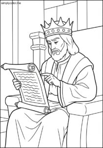 King Josiah reading the law biblical coloring page