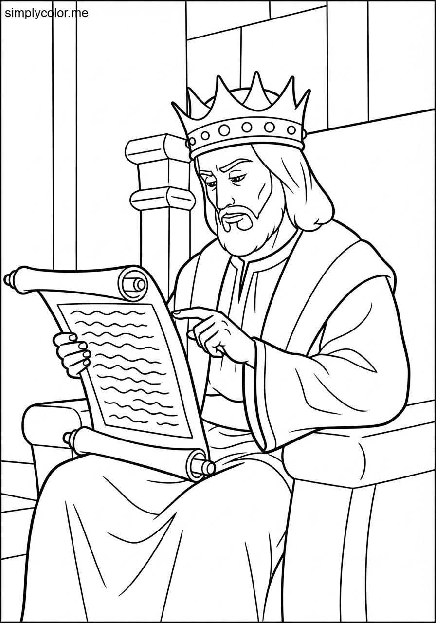 King Josiah reading the law biblical coloring page