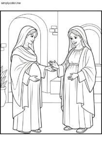 Mary visiting Elizabeth biblical coloring page