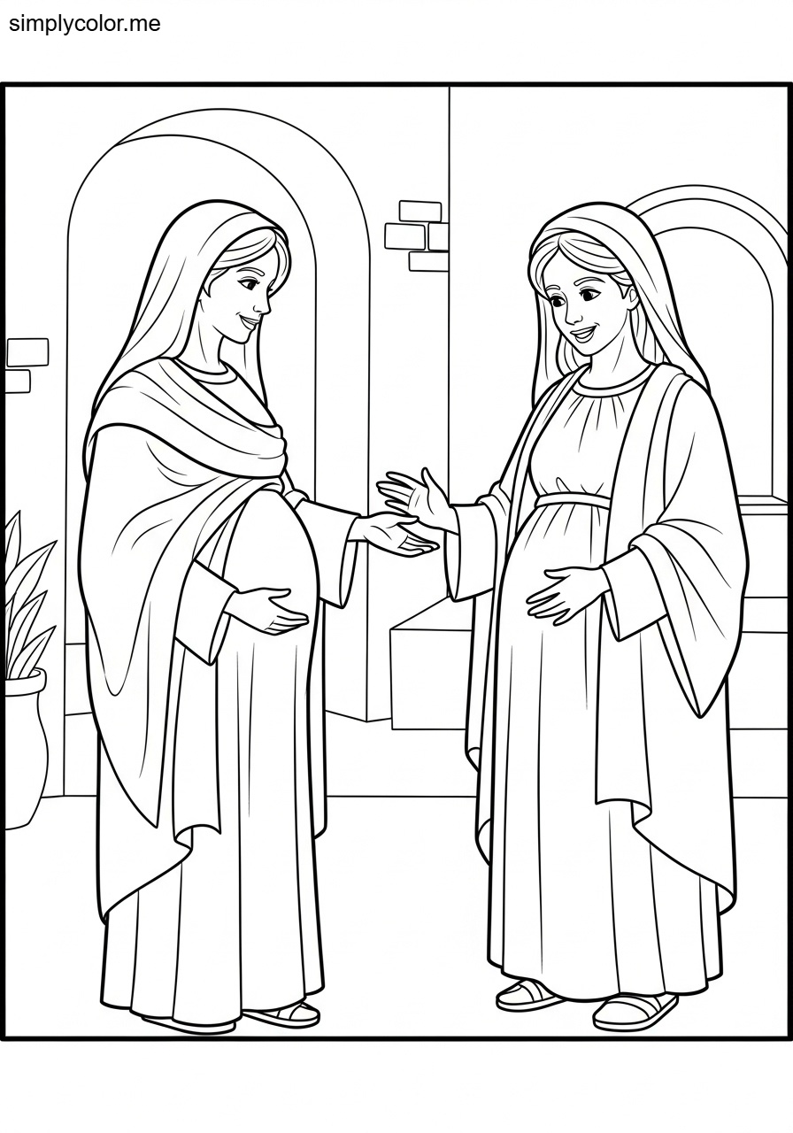 Mary visiting Elizabeth biblical coloring page