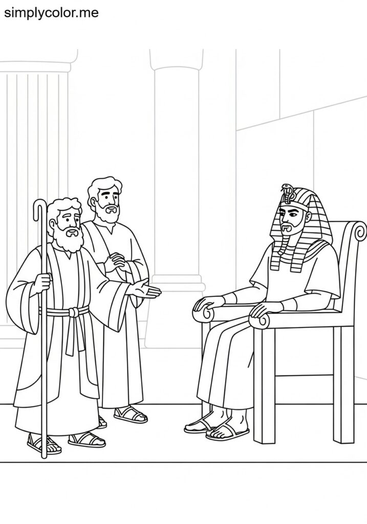 Moses and Aaron before Pharaoh biblical coloring page