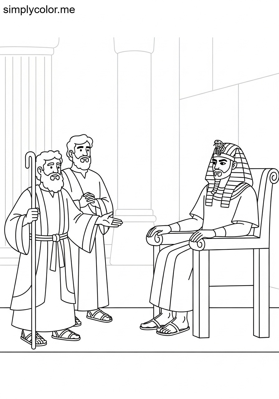 Moses and Aaron before Pharaoh biblical coloring page