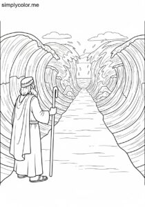 Moses parting the Red Sea biblical coloring page