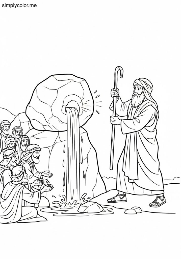 Moses striking the rock biblical coloring page