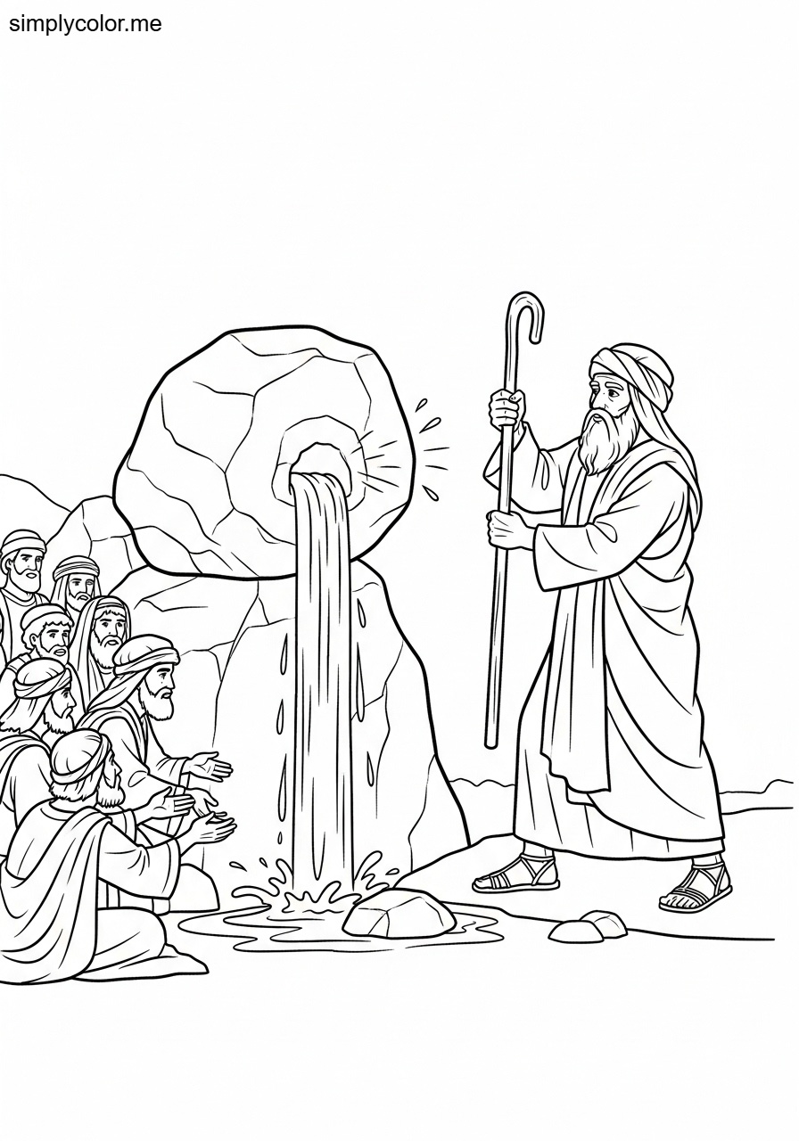 Moses striking the rock biblical coloring page