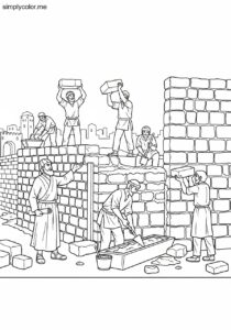 Nehemiah rebuilding the wall biblical coloring page
