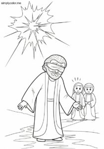Paul blinded on the road to Damascus biblical coloring page