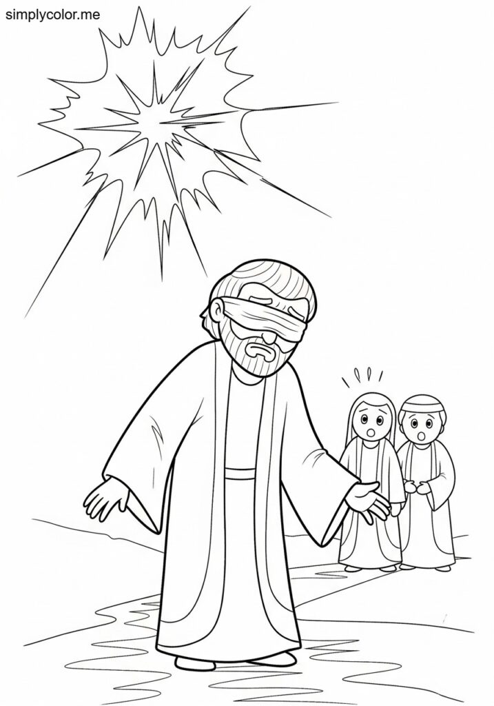 Paul blinded on the road to Damascus biblical coloring page
