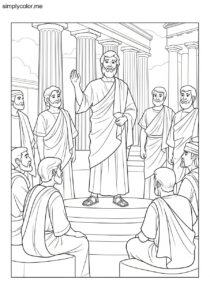 Paul preaching in Athens biblical coloring page