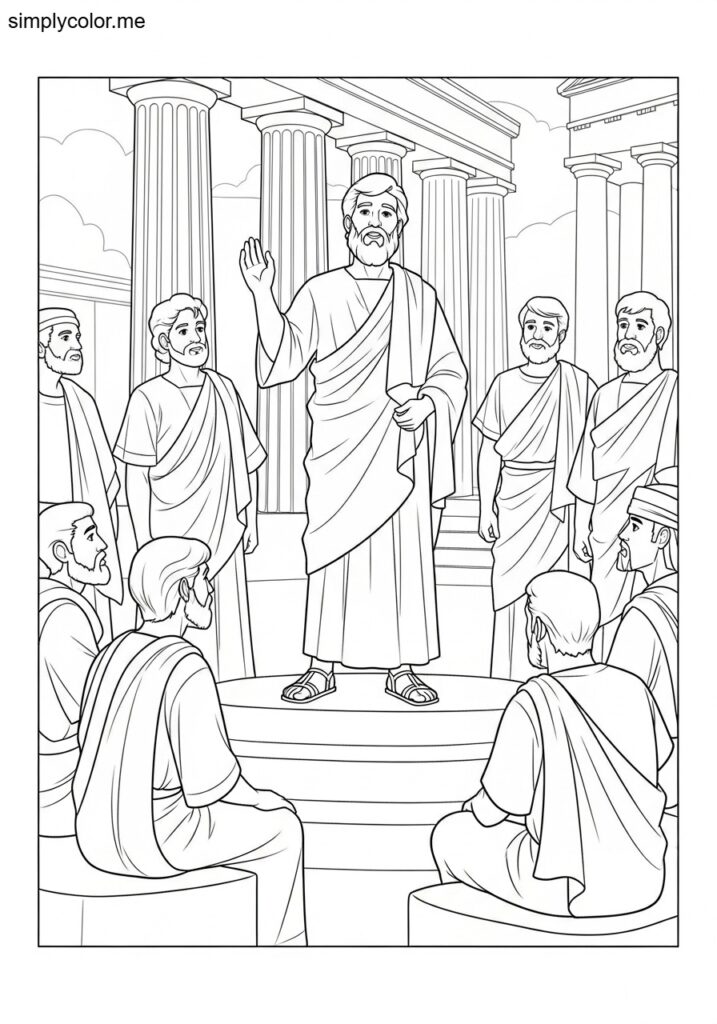 Paul preaching in Athens biblical coloring page