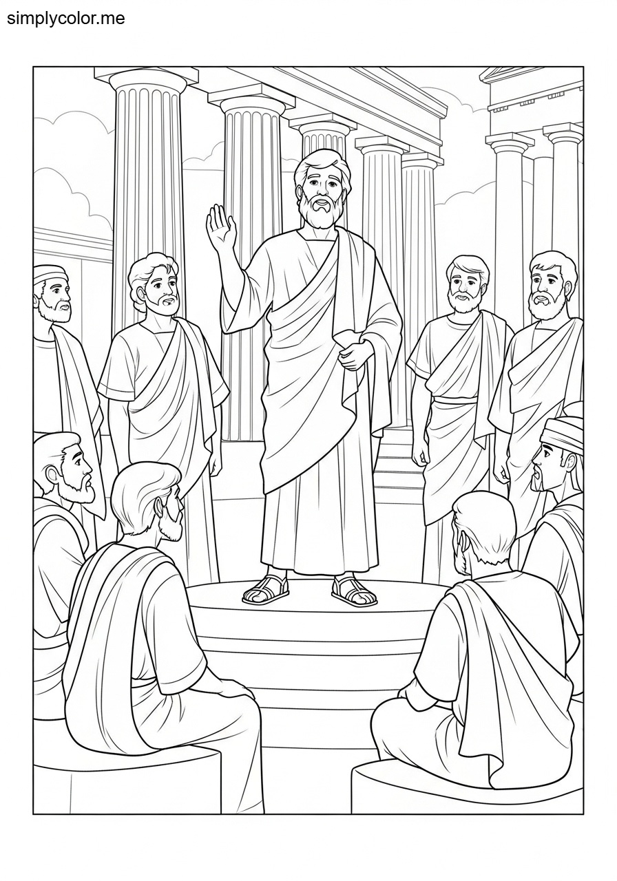 Paul preaching in Athens biblical coloring page