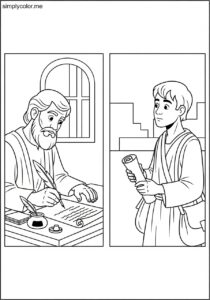 Paul writing to Timothy biblical coloring page