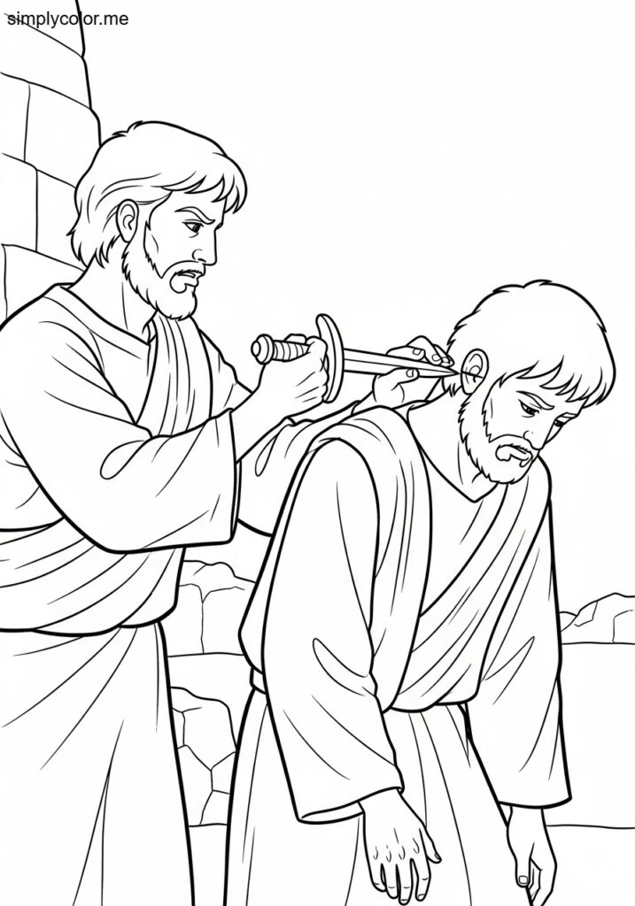 Peter cutting off the servant’s ear biblical coloring page