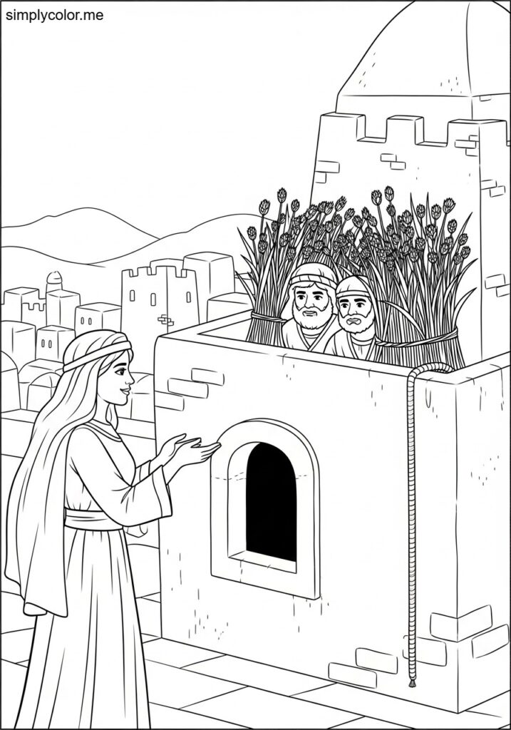 Rahab hiding the spies biblical coloring page