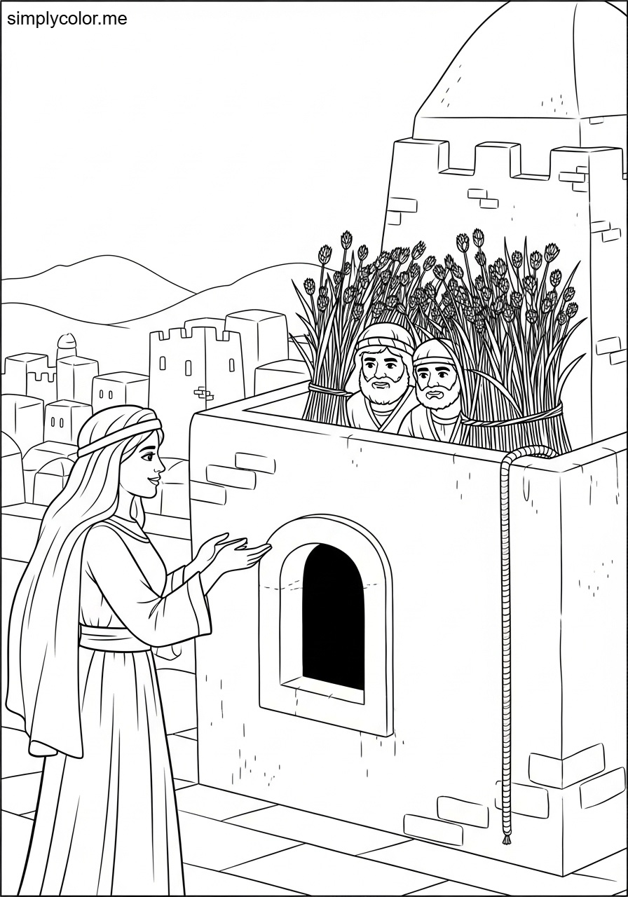 Rahab hiding the spies biblical coloring page