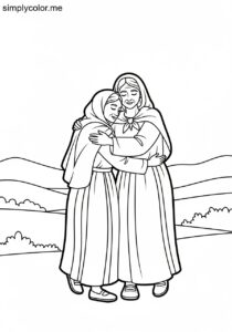Ruth and Naomi walking together biblical coloring page