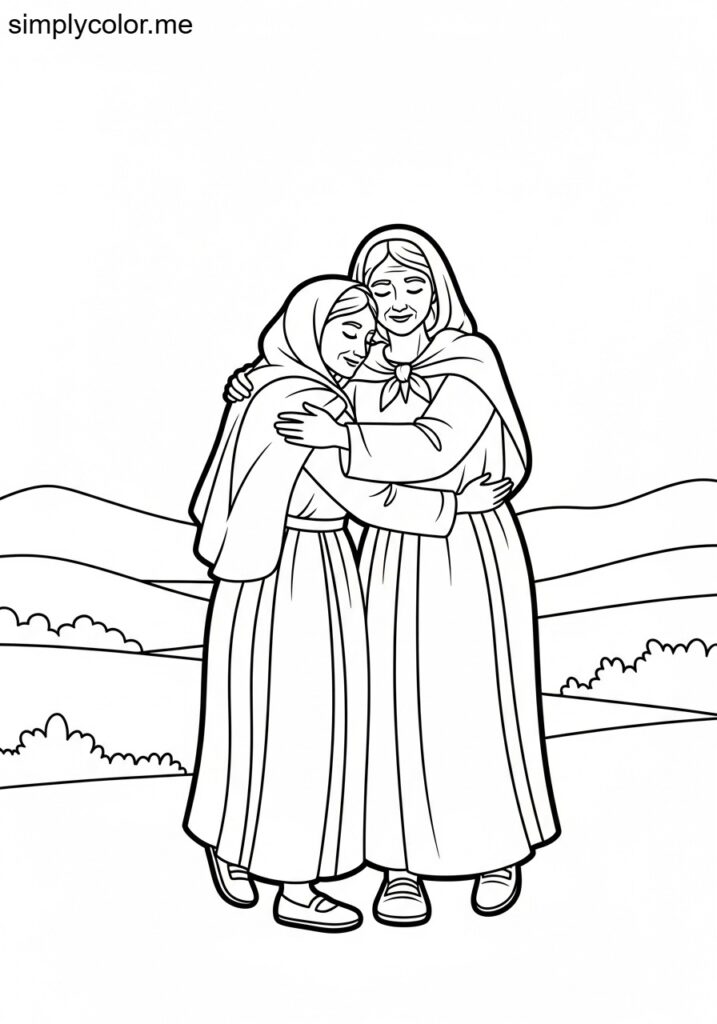 Ruth and Naomi walking together biblical coloring page