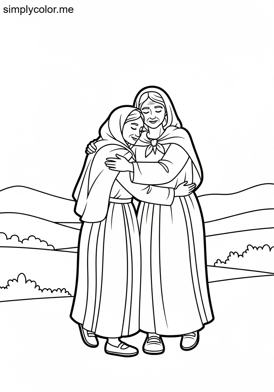 Ruth and Naomi walking together biblical coloring page