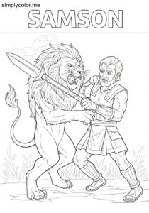 Samson fighting the lion biblical coloring page