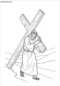 Simon of Cyrene carrying the cross biblical coloring page