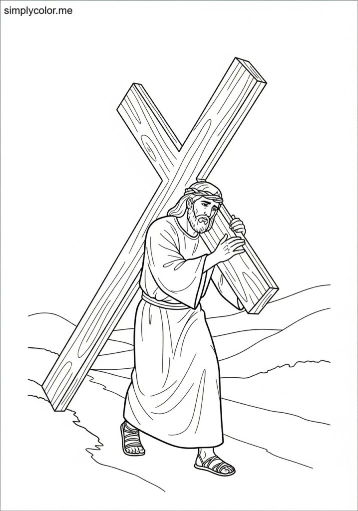 Simon of Cyrene carrying the cross biblical coloring page