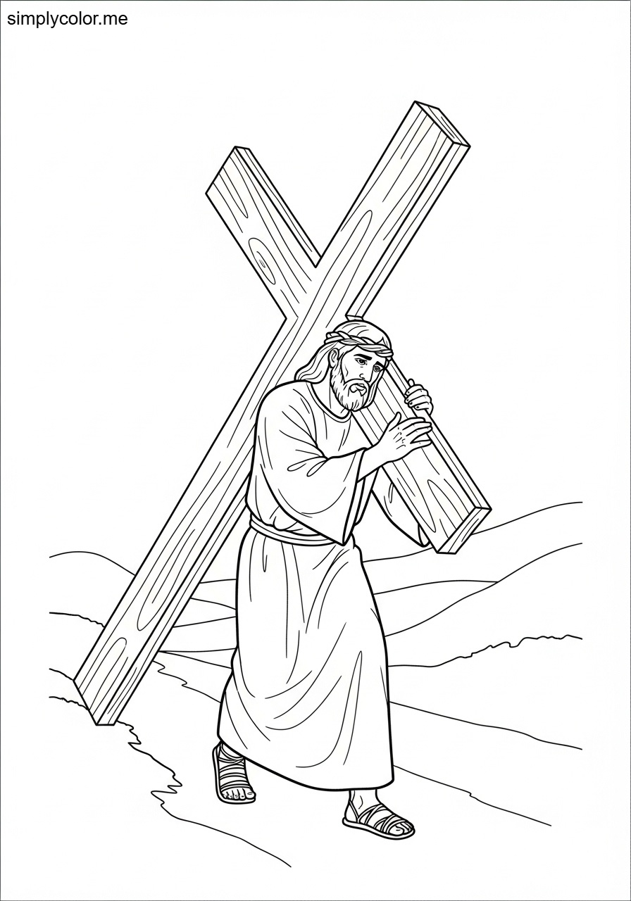 Simon of Cyrene carrying the cross biblical coloring page