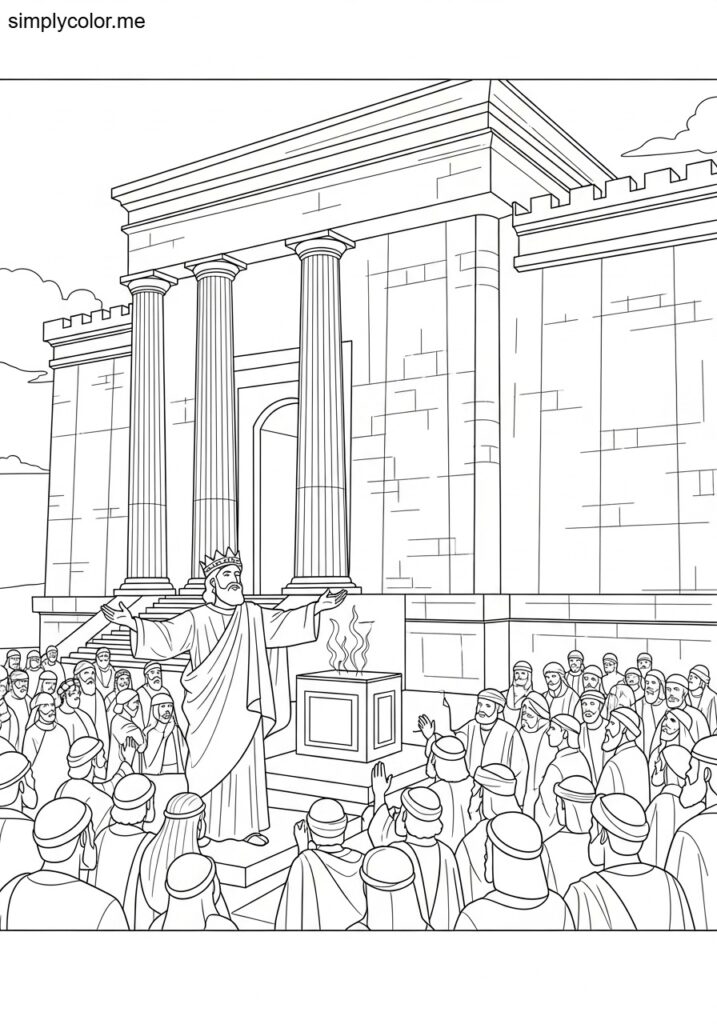 Solomon dedicating the temple biblical coloring page