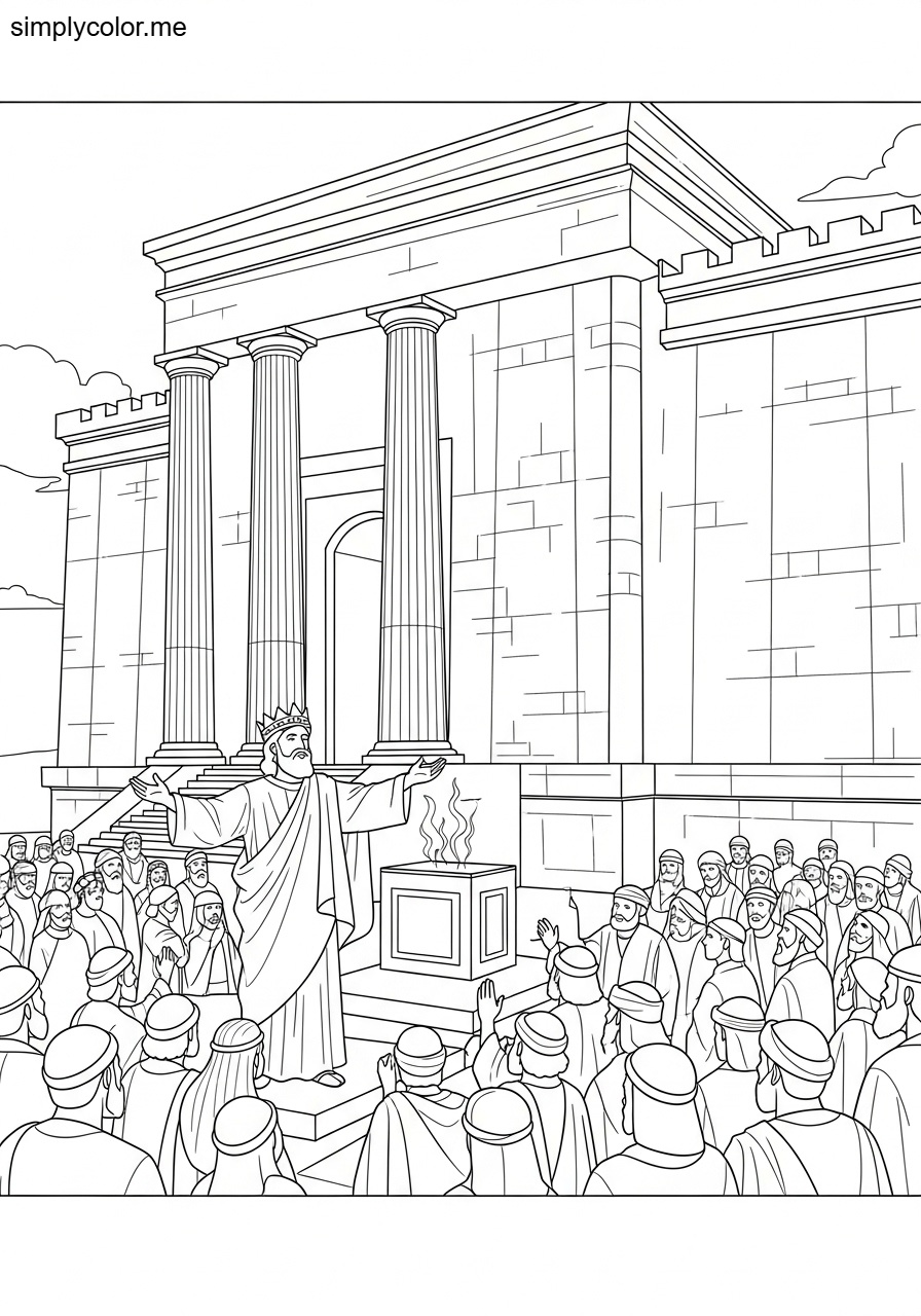 Solomon dedicating the temple biblical coloring page